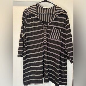 Striped Black and Gray Button Down Shirt
